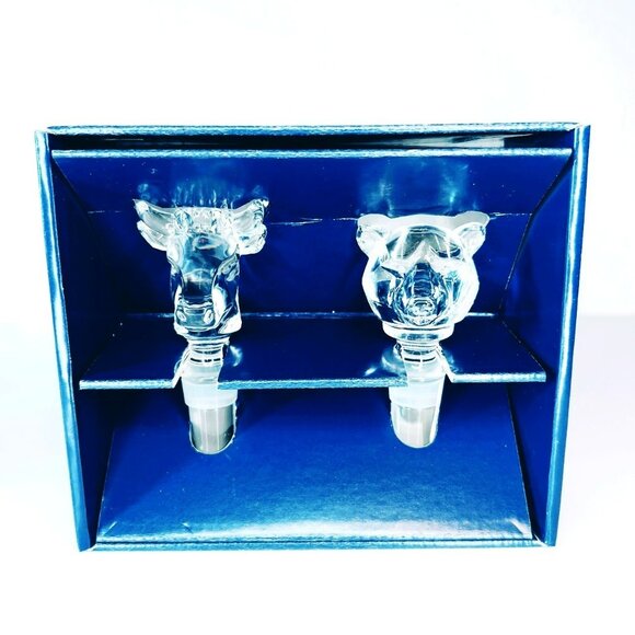 Mikasa Wall Street Bear & Bull Crystal Decanter Wine Bottle Stoppers - Picture 1 of 4